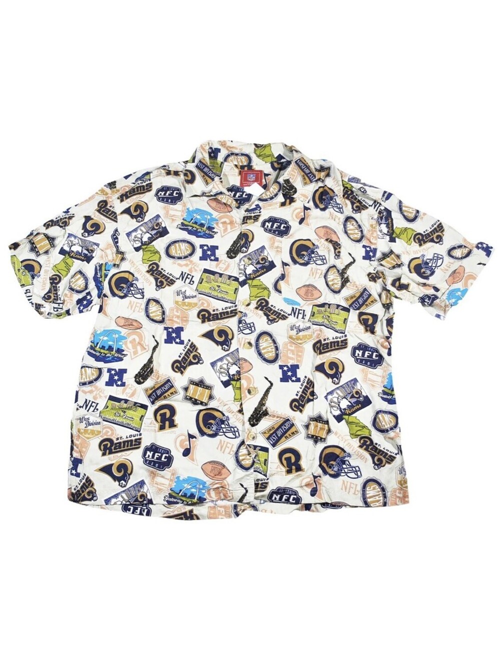 Vintage St. Louis Rams Hawaiian Tan Pattern Button Shirt Size 2X-Large